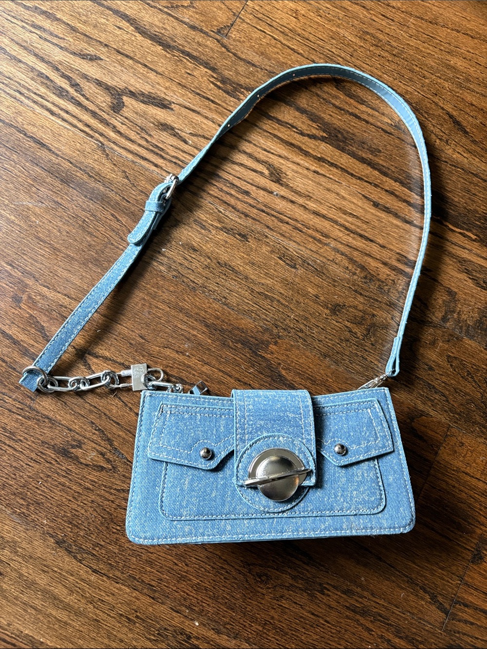 Light Blue Denim Crossbody Bag with Silver Turn-Lock